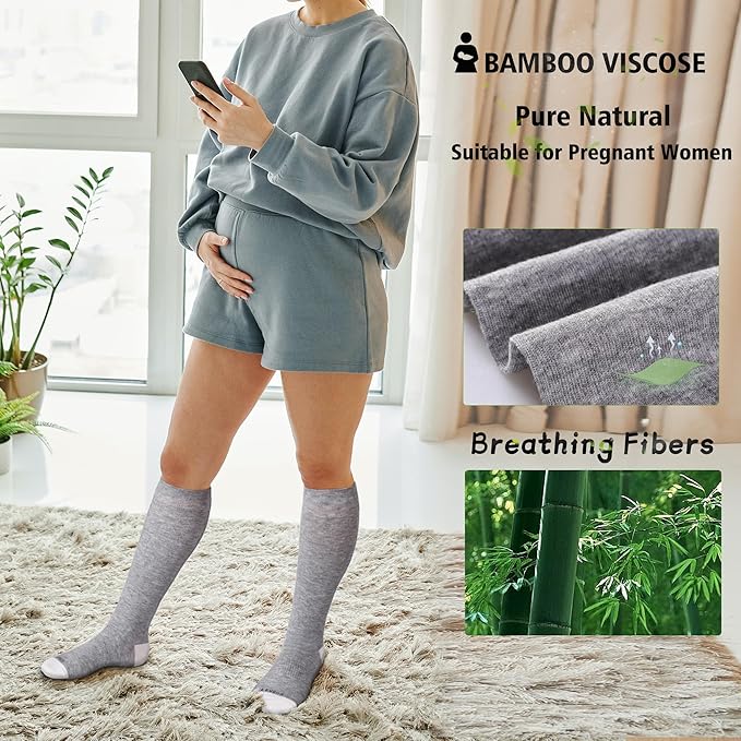 LEVSOX Viscose Made from Bamboo Compression Socks for Pregnant Women 20-30 mmHg Knee High Cute Mens Supports Socks for Travel