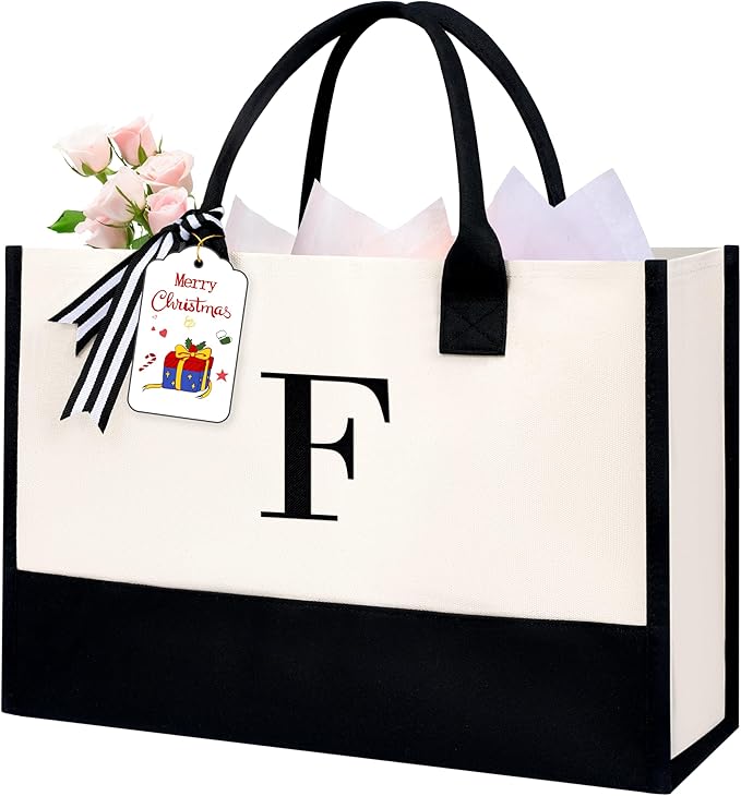 BAGAIL Initial Tote Bag, Personalized Birthday Gifts for Women, Teacher, Friends, Mom, Wedding, Monogrammed Beach Bag