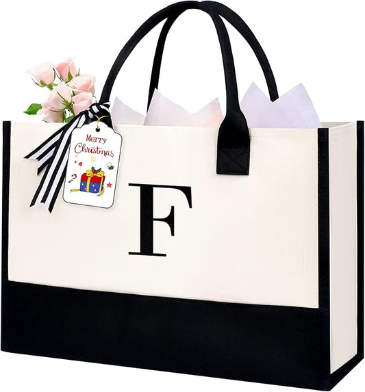 BAGAIL Initial Tote Bag, Personalized Birthday Gifts for Women, Teacher, Friends, Mom, Wedding, Monogrammed Beach Bag