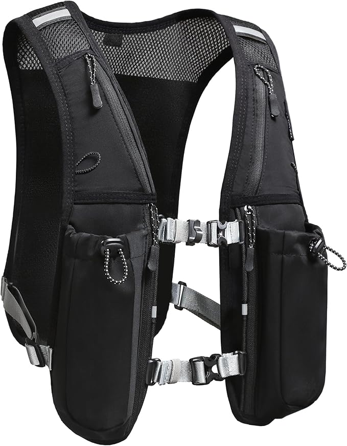 Running Hydration Vest for Women and Men. Reflective, 8 Pocket, Quick Dry, Water-Resistant, Breathable, Adjustable Backpack for Runs, Hiking, Cycling, Trails, Marathons