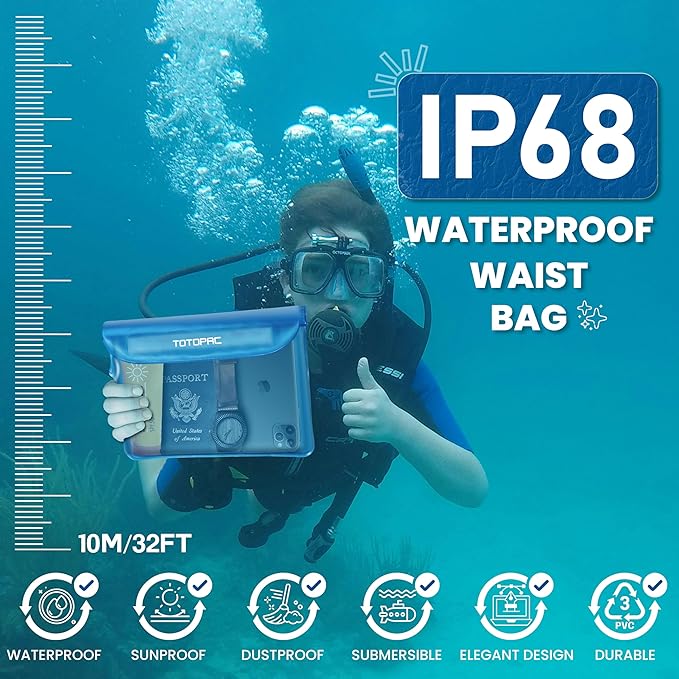 2-Pack Waterproof Fanny Pack, Phone Pouch with Waist Strap, 9x6.7 Inch Dry Bag for Phone, Cash, and Valuables – for Swimming, Kayaking, Boating, Snorkeling, and Water Sports (2, Pink + Blue)