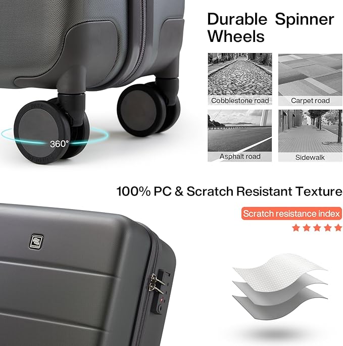 Hanke 16 Inch Underseat Carry On Luggage Hard Shell Suitcases with Wheels Mini Small Carry On Bag for Airline Approved TSA Luggage Lightweight Travel Suitcase(Graphite Grey)