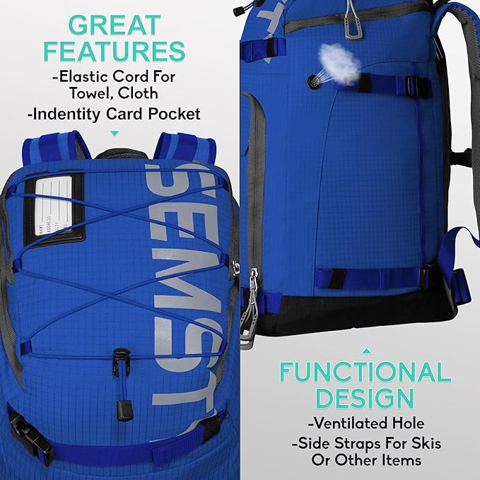 Ski Boot Bag, 55L/70L Waterproof Ski and Snowboard Boots Travel Backpack for Skis, Snowboard, Ski Helmet, Goggles, Gloves & Accessories