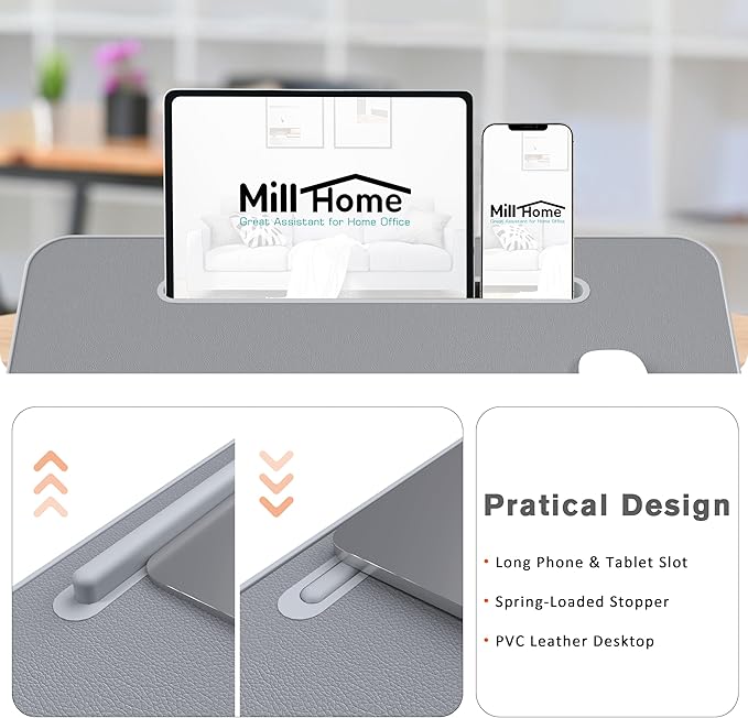 Lap Desk, Lap Desk with Cushion, Fits up to 17 inch Laptop, Pillow Designed, Portable Laptop Stand with Tray, Pad & Phone Holder, Home Office for Bed/Couch/Car/Reading/Writing, MillHome (Gray)