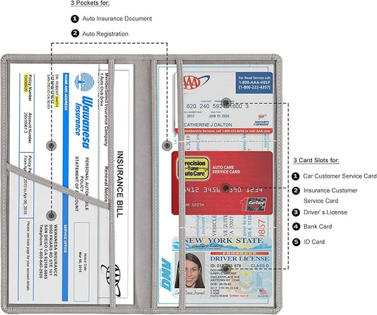 TOURSUIT Car Registration and Insurance Card Holder, Vehicle License Document Glove Box Compartment Organizer, Interior Car Accessories for Women Men Teens (Grey)