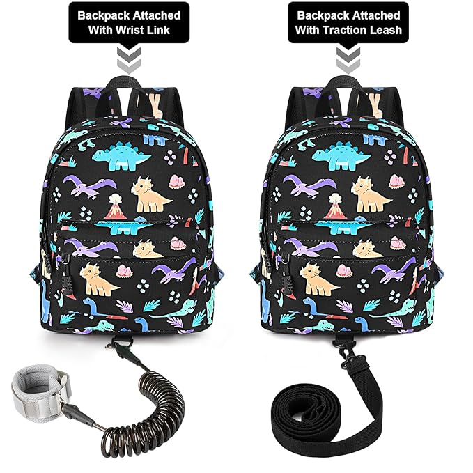 Accmor Toddler Backpack with Leash, Cute Dinosaur Kids Backpack + Anti Lost Wrist Link, Mini Child Backpack Leash Baby Walking Harness for Outdoor Travel, Adorable Backpack Tether for Boys Age 1-3