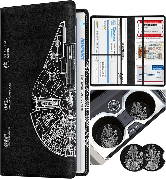 Slohif Car Registration and Insurance Card Holder with Magnetic Shut - Vehicle Glove Box Organizer Women Leather Automobile License Holders Coasters Auto Accessories Case for Document,Airship