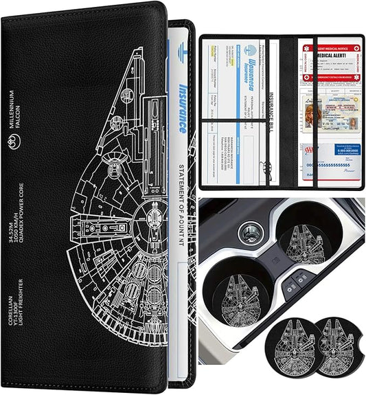 Slohif Car Registration and Insurance Card Holder with Magnetic Shut - Vehicle Glove Box Organizer Women Leather Automobile License Holders Coasters Auto Accessories Case for Document,Airship