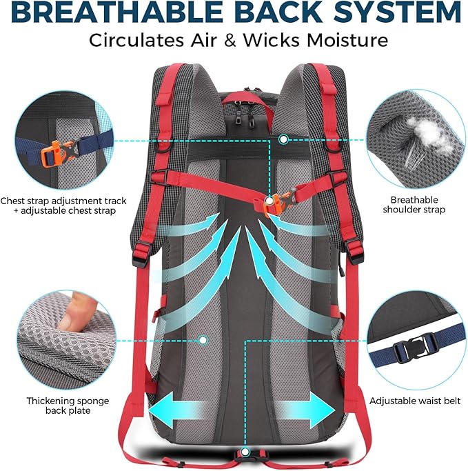 Bseash 45L Waterproof Hiking Camping Backpack with Rain Cover, Outdoor Sport Travel Bag Daypack for Climbing Skiing Cycling (Black)