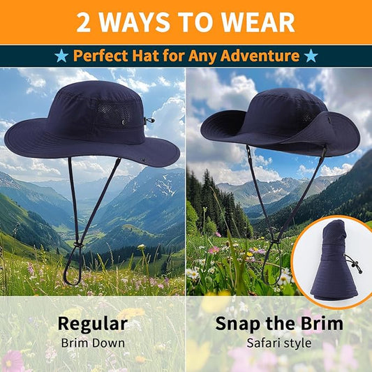 Home Prefer UPF50+ Mens Sun Hat Wide Brim Womens UV Protection Beach Bucket Hat for Fishing Hiking Snap Up Cowboy Hat