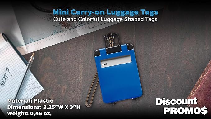 10 Mini Carry-on Luggage Tags Pack - Flip Open Cover, ID Sticker - Blue