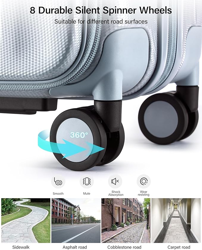 Hanke 20 Inch Expandable Carry On Luggage Airline Approved Top Opening Hard Shell Suitcases with Wheels Lightweight Travel Luggage Carry On Suitcase for Woman Men-Grey