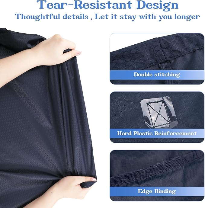 MissBoy Heavy Duty Nylon Laundry Bag,Washable & Splash-Resistant Dirty Clothes Storage Bag with Drawstring & Handles丨Lightweight, Foldable & Space-Saving for College Dorm,Beach&Trips, 80L Navy Blue