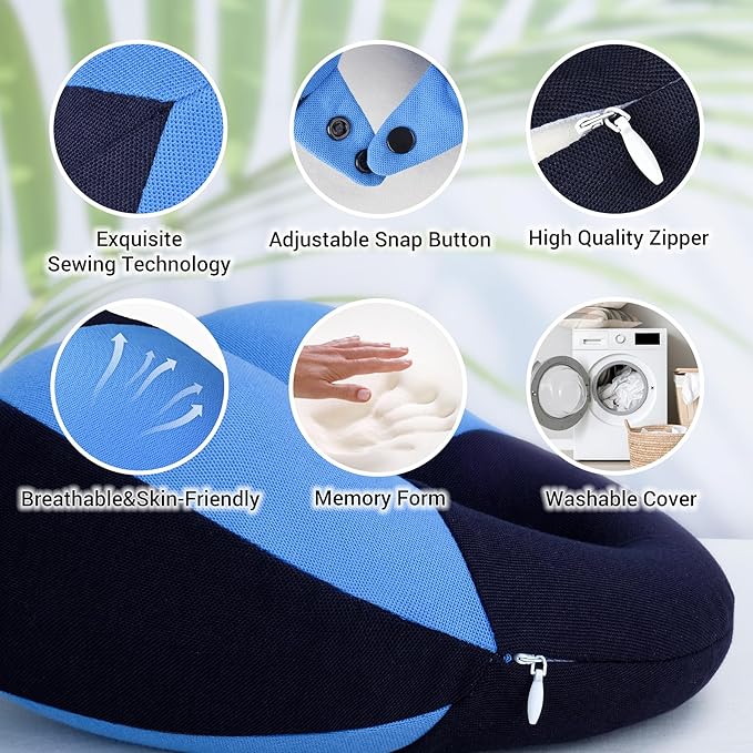 COOLBEBE Kids Travel Neck Pillow, Softly Headrest Travel Pillow for Car & Airplane, Traveling Gifts for Toddler & Children (Black & Blue)