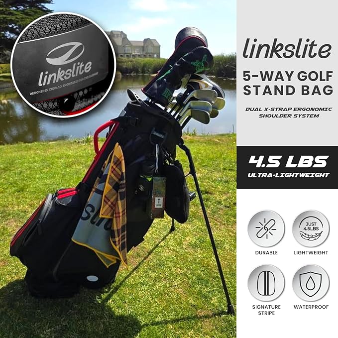 Ultra Lightweight Waterproof Golf Stand Bag with Rain Cover | Full-Length 5-Way Divider, 6 Pockets with Magnetic Access & Dual X-Strap | Easy-Carry for Men & Women