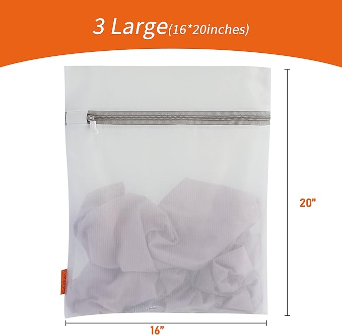 Polecasa 3Pcs 16 x 20 Inches Extra Durable Fine Mesh Laundry Bags with Sturdy Zipper for Delicates, Protect Clothes in Washing Machine, Laundry Room Essentials for College, Dorm (3 Large)