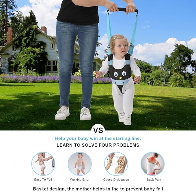 IULONEE Baby Walking Harness Breathable Handheld Kids Toddler Helper Assistant Adjustable Infant Walker Help Baby Walk Stand Up Child Learning Belt for 8-24 Month Old Babies Activity (Blue)