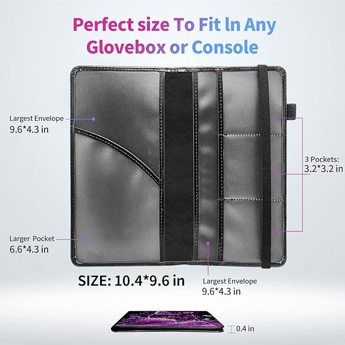 Car Registration and Insurance Holder,Leather Insurance License and Registration Card Holder for Car Glove Box, Auto Truck Document Holder Organizer for Men Women-Purple Butterflies Flower