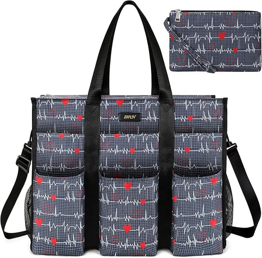 IBFUN Utility Tote Bag with 14/24 Pockets Zip Top Teacher Tote Bag for Teacher/Work Women