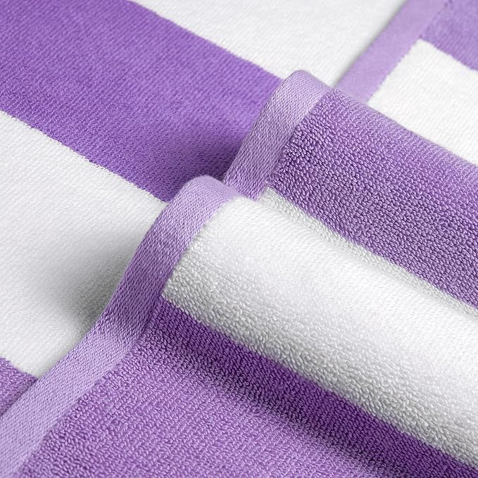 Cotton Oversized Beach Towel - 40 x70 Inch Extra Large Striped Pool Towel, Big Soft Terry Cloth Purple Cabana Swim Towel