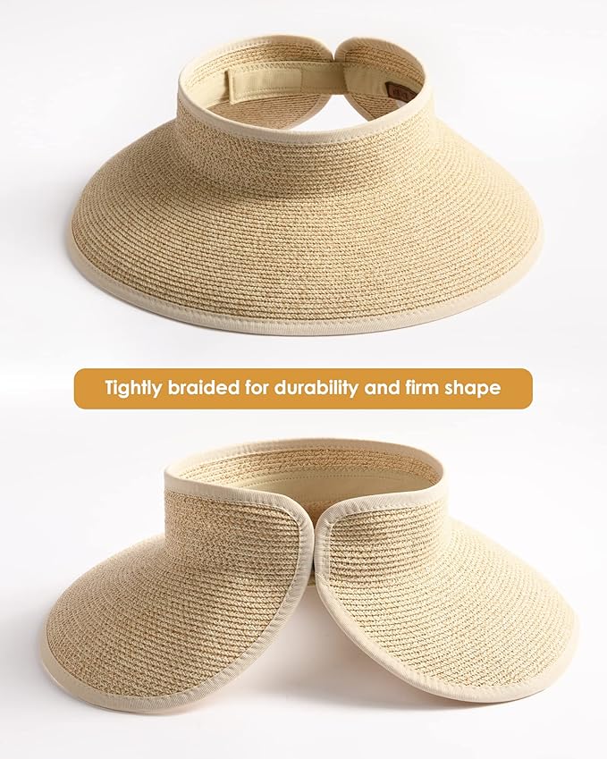 FURTALK Sun Hats for Women Wide Brim Beach Hat Straw Visor Ponytail Summer UV Packable Foldable Beach Vacation Essentials