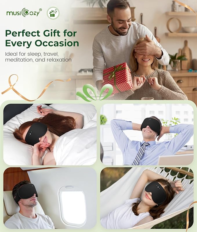 MUSICOZY Bamboo 3D Bluetooth Sleep Mask Headphones, Ultra-Soft Bamboo Fiber Wireless Sleep Headphones, Ultra-Thin Speakers, Double-Layer Detachable Eye Mask for Side Sleepers, Gifts for Men Women