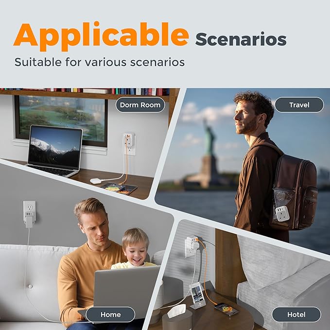 TESSAN UK to US Plug Adapter, UK Adapters for Travel with AC Outlet 3 USB (1 USB C), Type G Power Adapter Ireland London Scotland Kenya Dubai Singapore to Type B USA Travel Adaptor