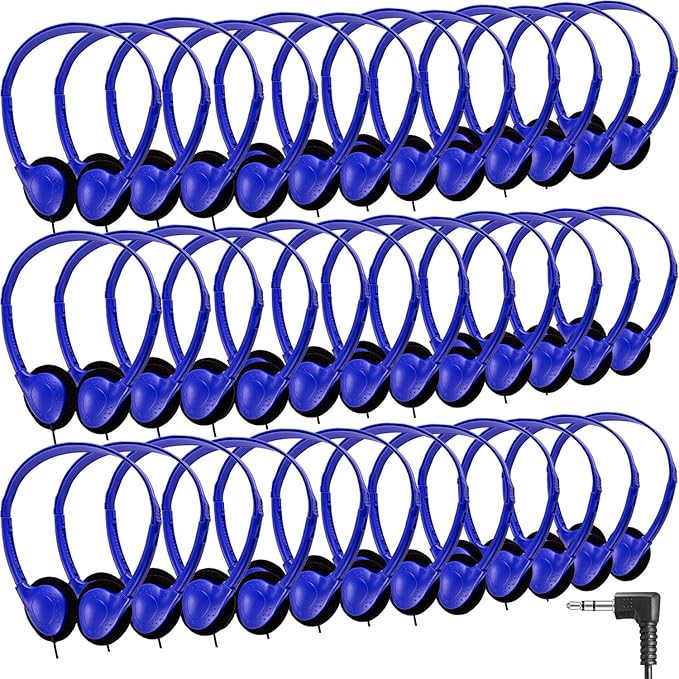 CN-Outlet 50 Pack Classroom Headphones Bulk for Kids School Class Set Headphones for Students Teens Toddler Children and Adults, Wholesale 3.5mm Pulg Wired Earphones-Upgrade (Dark Blue, 50 Pack)
