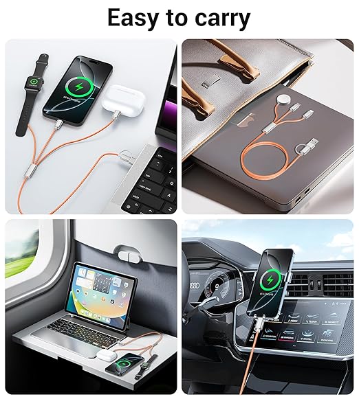 Temdan for Travel Vacation Essentials,3 in 2 USB C Cable for Apple Watch Charger/iPhone 17 Charger/Lightning,Multi Charging Cable Cord,Camping Essentials,Designed for iWatch &iPhone 16-12-4FT Orange