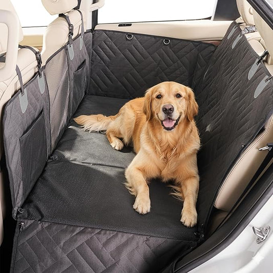 PetSuite Hard Bottom Dog Car Seat Cover for Back Seat – 300-lb Strength Pet Cover for Dogs with 40% Extra Space, Waterproof Nonslip Backseat Hammock for Cars & SUVs (Car or SUV)