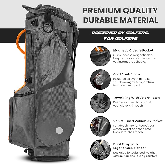 Ultra Lightweight Waterproof Golf Stand Bag with Rain Cover | Full-Length 5-Way Divider, 6 Pockets with Magnetic Access & Dual X-Strap | Easy-Carry for Men & Women