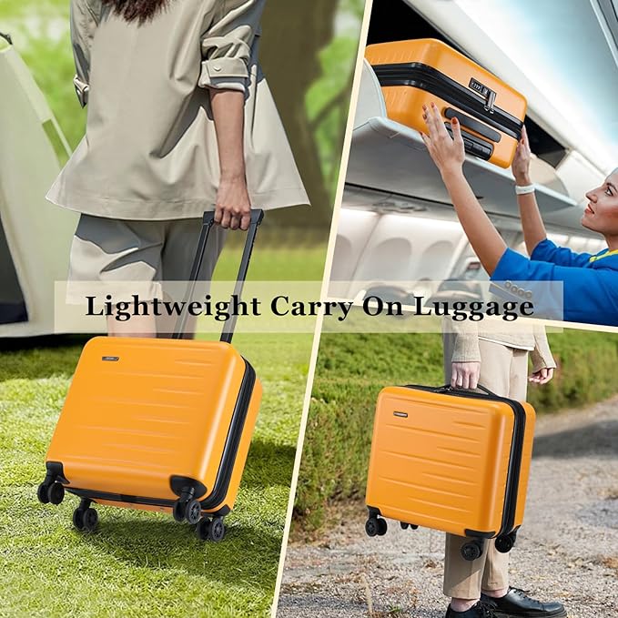 16 Inch Carry On Luggage Airline Approved, Expandable Lightweight ABS+PC Hard Shell Suitcases with 360° Spinner Wheels, TSA Lock, YKK Zippers (Orange, 1 PC)