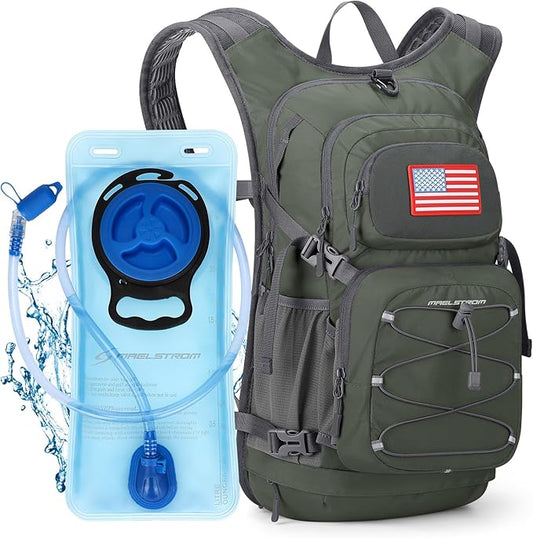 Maelstrom Hydration Hiking Backpack with 2L/3L Water Bladder, High Flow Bite Valve Camping Daypack Lightweight