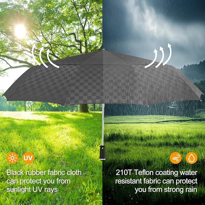 Satol 46/54/62 Inch Large Golf Umbrella, Windproof 10 Ribs Automatic Open/Close Oversize Double Canopy Vented Portable Folding Travel Umbrellas, UPF 50+ Sun & Rain Compact Umbrellas for Outdoor