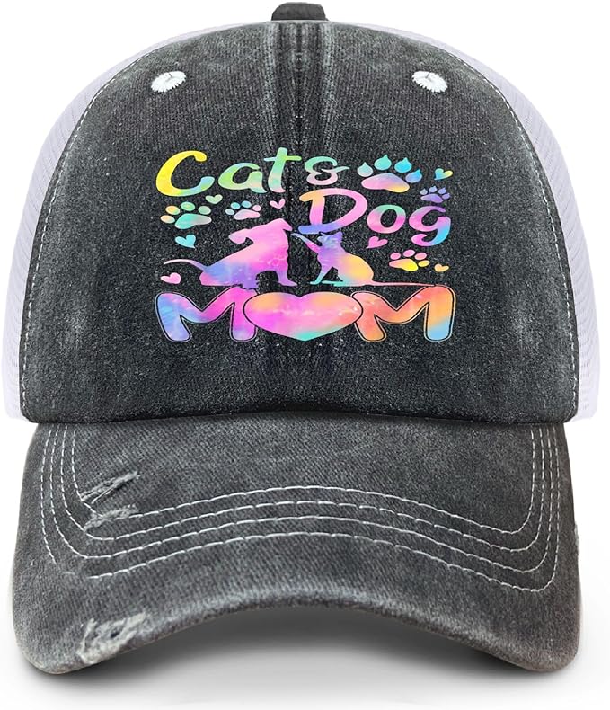 Cat Mom Proud, Cat Lover Mom Ripped Hole Paw Design hat Outdoor Cap for Grandpa