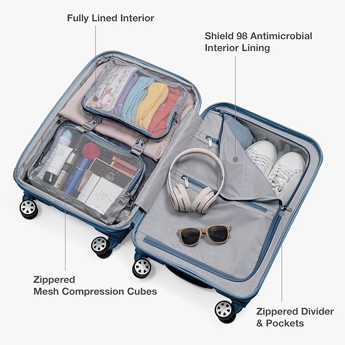 Traveler's Choice Pagosa Indestructible Hardshell Expandable Spinner Luggage, Slate Blue, 3-Piece Set (22/26/30)