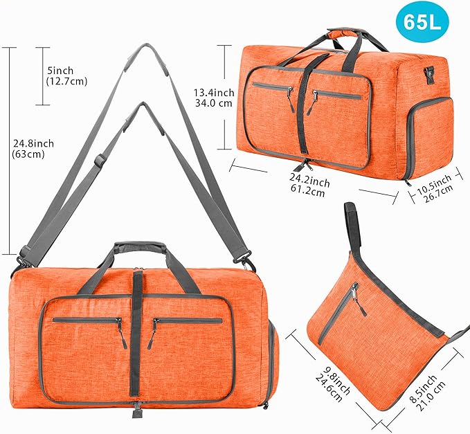 Vomgomfom 65L/85L/115L Foldable Travel Duffle Bag, Lightweight Checked Luggage with Shoe Compartment, Water-Resistant Weekender Overnight Bag for Men & Women