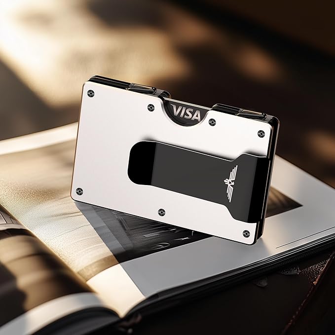 Wallet for Men, Money Clip Wallet with Cash Strap, Slim Card Wallet, RFID Blocking Card Holder, Holds up to 20 cards