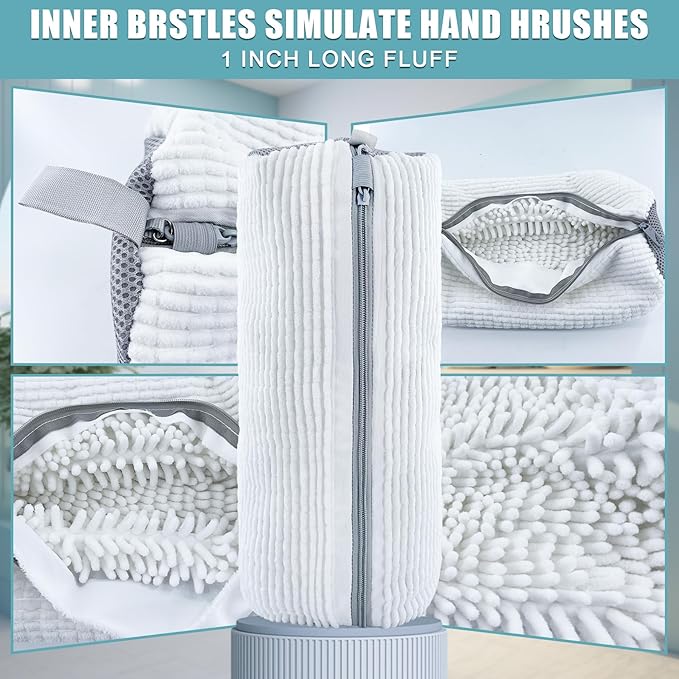 XXL Shoe Washing Machine Bag - 2 Reusable 360° Deep Clean Shoes Washing Bag for Washer and Dryer, Durable Zipper Laundry Shoe Bag Kit Include Laundry Bag for Delicates/Bra Laundry Bags (White)