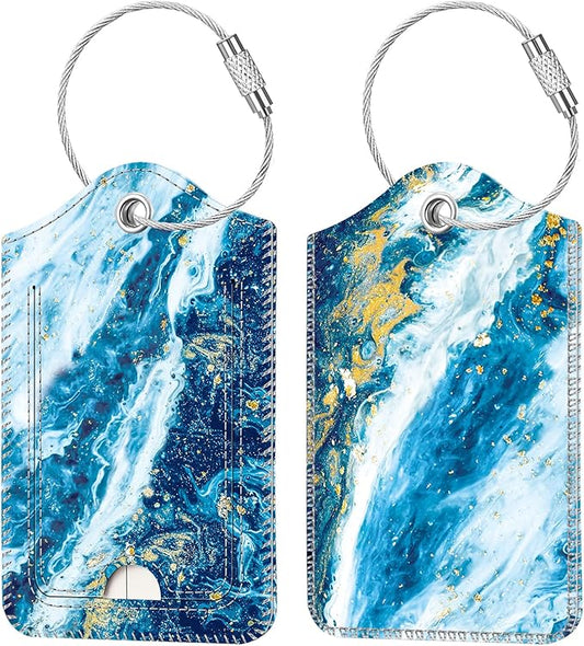 Fintie Luggage Tags, Privacy Cover ID Label with Stainless Steel Loop and Address Card for Travel Bag Suitcase - Sandy Wave (2 Piece)