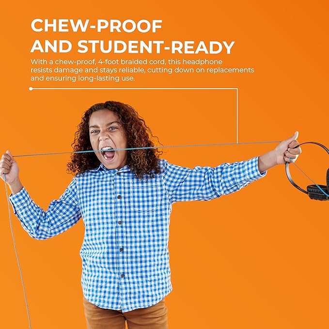 Gumdrop DropTech On-Ear Wired Headphones with Microphone | 3.5 mm Jack Long Tangle Free Chew-Proof Cord Rugged Drop Tested and Comfortable for Kids, Students, Classroom and School Use - Black