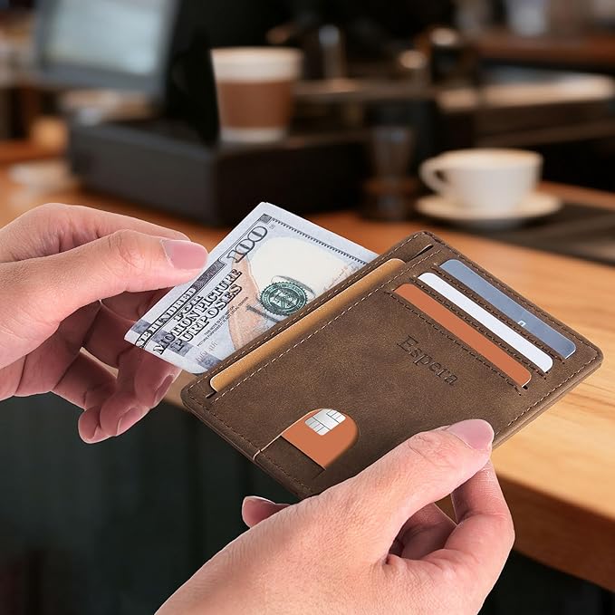 Espera Slim Minimalist Wallet for Men and Women, RFID Blocking Credit Card Holder, Thin Front Pocket Travel ID Case, Gifts for Men