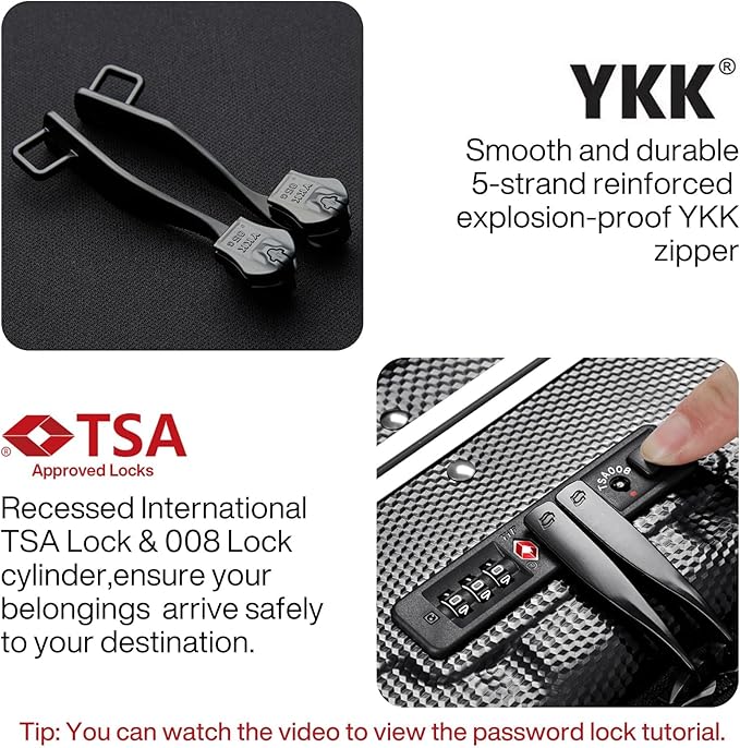 Hanke 20 Inch Carry On Luggage Hard Shell Suitcases with Wheels Luggage Suitcase Travel Luggage for Women Men Rolling Luggage Bags for Business Trip Weekender-Black