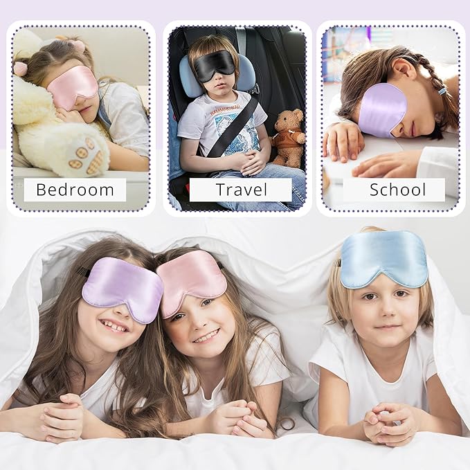 Kids Sleep Mask Eye Cover, 100% Real Natural Pure Silk Eye Mask with Adjustable Strap, Blindfold Kids Eye Mask for Sleeping, Eye Shade for Boys Girls and Adult, Pressure-Free Comfort (Purple)