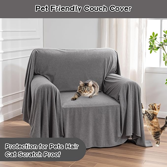 MEETSKY Chair Cover Cat Scratch Proof Recliner Chair Covers, Oversized Armchair Sofa Covers Washable Sofa Slipcover for Single Couch, Soft Small Couch Slipcover for Pets Dogs, 71" x 91", Grey