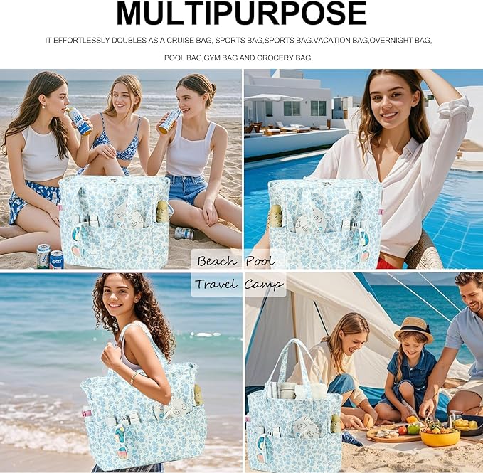 Bluboon Waterproof Beach Tote Pool Bags for Women Ladies Extra Large Carry On Bag With Wet Compartment for Weekender Travel