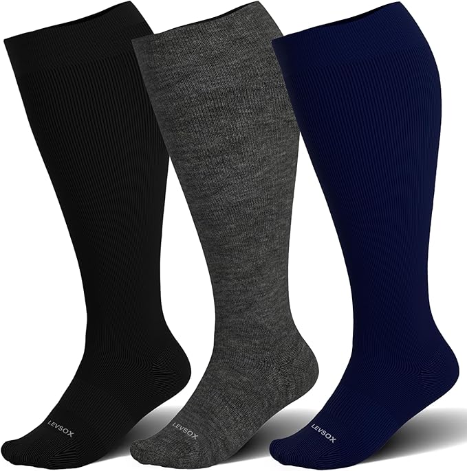 LEVSOX Wide Calf Compression Socks for Women&Men Plus Size 15-20mmHg Knee High Large Support Stockings for Circulation