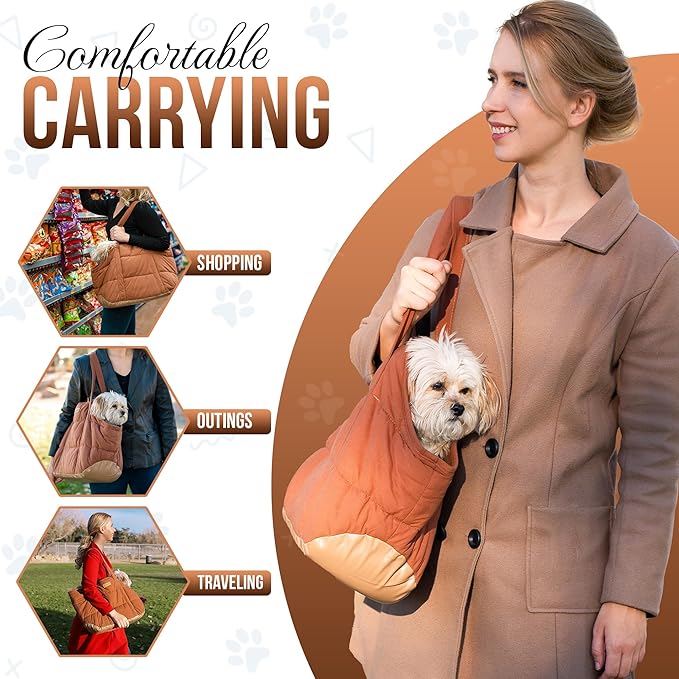 NoblePup Cozy Plush Dog Purse Carrier for Small Dogs - Dog Carrier Purse with Secure Harness Clip, Dog Tote Bag for Small Dogs and Puppies - Brown 2.0