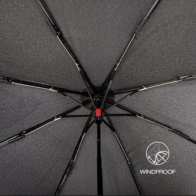 Knirps A.050 Dark Grey Manual Open Close Travel Rain Umbrella for Adults – Ultra Lightweight, Compact Windproof 38.5" Water Resistant Canopy, Steel Aluminum Frame, Travel Case Included
