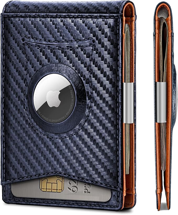 KS Mens Wallet Gift Airtag or Standard Use,Slim Front Pocket Leather Wallet Money Clip 11 cards RFID Blocking